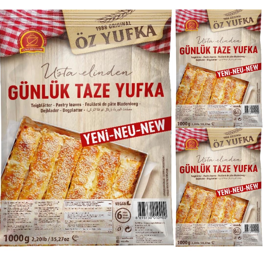 Öz Yufka - Pasta fresca quotidiana - Pasticceria fresca, pasta per filo, 1000 grammi (6 pezzi in ogni confezione) x 3 confezioni di Pufai Grocery