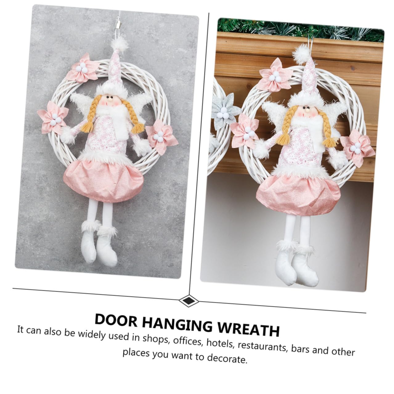 Ipetboom Guirnalda Navideña de Ángel con Aro de Flores Rosa Grande Colgante Decorativo para Puerta Decoración de Fiesta y Navidad Guirnalda para Colgar en Pared o Ventana