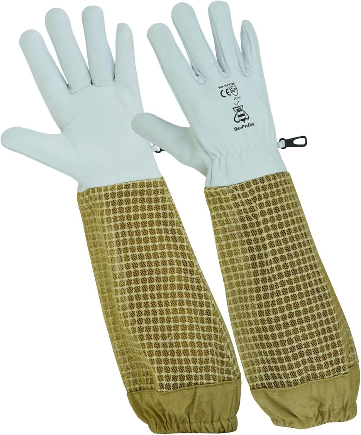 BeeProGear Beekeeping Gloves Goatskin Leather – Sting-Resistant Protective Beekeeper Gloves with Long Canvas Sleeve