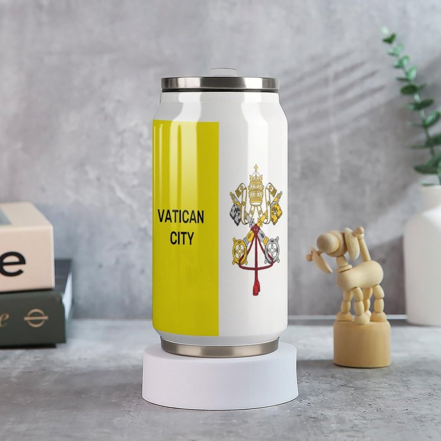 Flag of Vatican City Portable Cola Can Shaped Insulated Tumbler with Sippy Cup Lid for Hard Seltzer Beer Drinks
