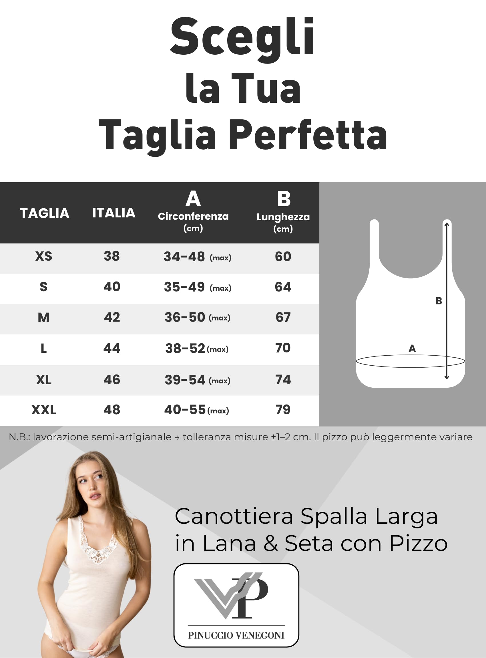 Pinuccio Venegoni Camiseta sin mangas de lana y seda íntima de mujer; camiseta térmica de hombro ancho con encaje. Made in Italy negro y blanco ropa interior para mujer de invierno elegante enojado