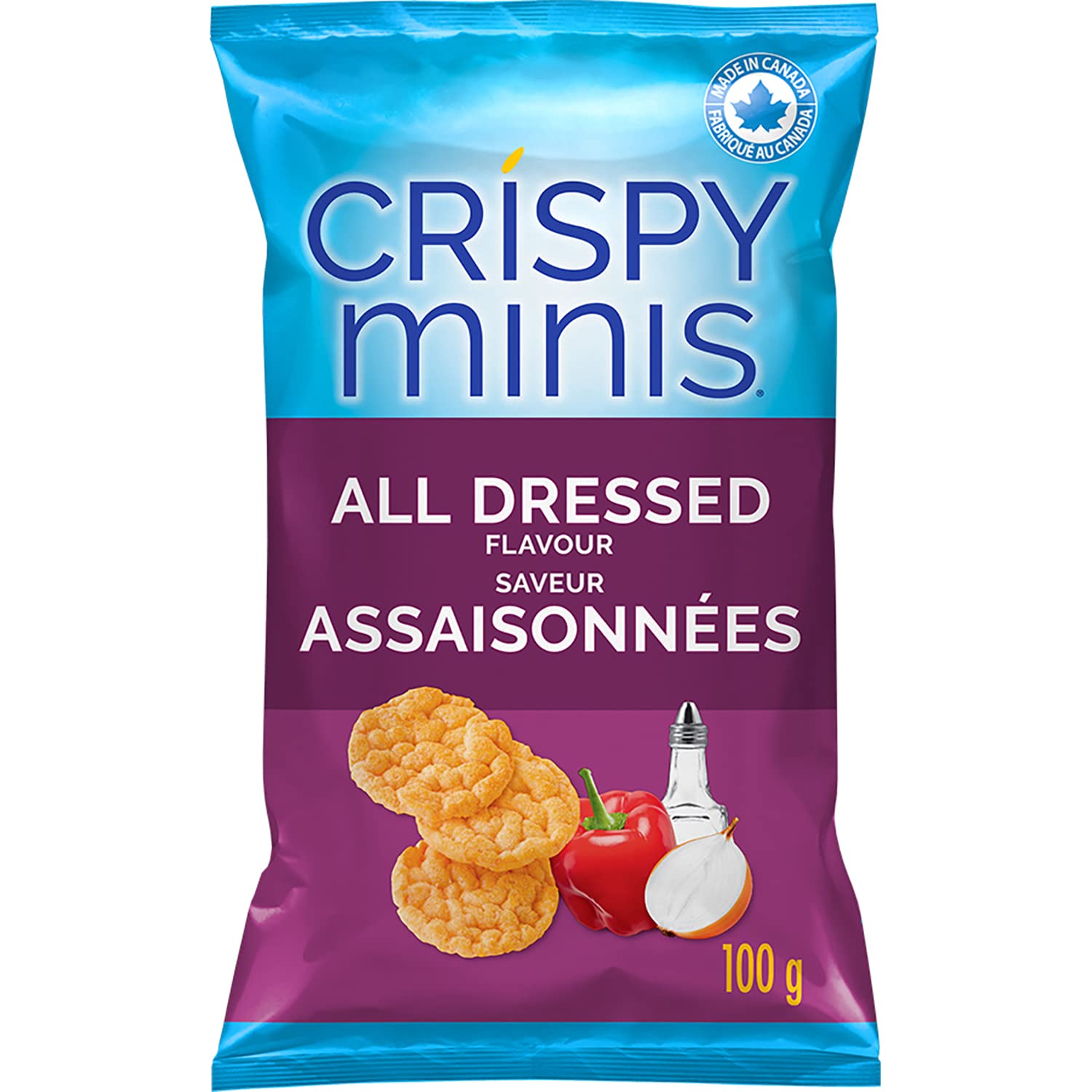 crispy minis all dressed Crispy Minis All Dressed Flavour Brown Rice Chips, 100 g : Amazon.ca:  Grocery & Gourmet Food