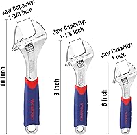 Vista 2 de WORKPRO Juego de llaves ajustables CR-V de 3 piezas con empuñaduras antideslizantes de goma de 10 pulgadas, 8 pulgadas, 6 pulgadas
