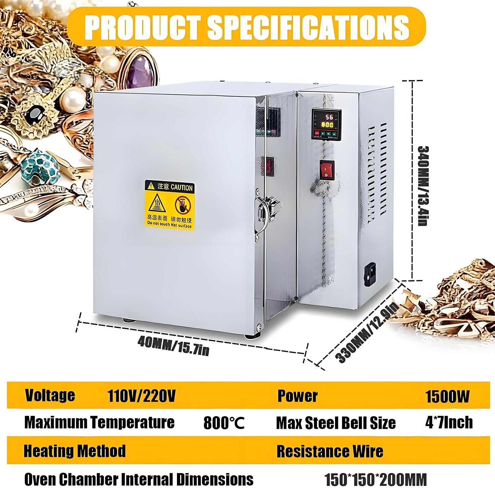 Horno Eléctrico para Cerámica Casera de 1500W, Horno Mufla para Fundición de Metales 800℃, Horno de Tratamiento Térmico con Controlador para Fabricación de Joyas, Esmaltado, Arcilla, Cerámica DIY