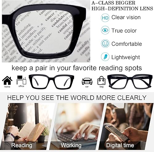 Miniatura 9 de MARE AZZURO 2 pares de anteojos de lectura 2.00 para mujer, elegantes lectores de gran tamaño 100, 150, 200, 250, 300, 350 (transparente, 2.0)