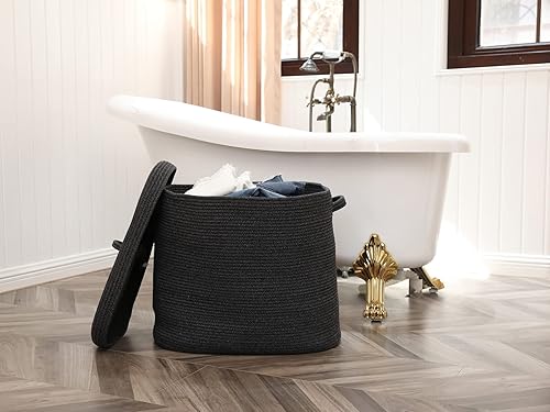 Miniatura 31 de Cesta de almacenamiento rectangular extragrande de 22 x 14 x 18 pulgadas con tapa, cesta de almacenamiento grande de cuerda de algodón, cesta