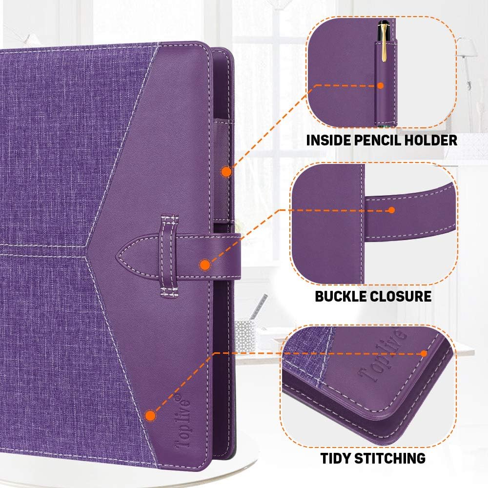 Toplive Leather A5 Binder,6 Round Ring Binder Planner Notebook Cover for A5 Filler Paper(Inner Paper Not Included),Purple