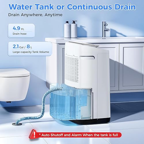 Miniatura 5 de Deshumidificador de 5000 pies cuadrados para sótanos, 100 pintas, con tanque de agua de 2.15 galones con control Darin House y aplicación, compresor