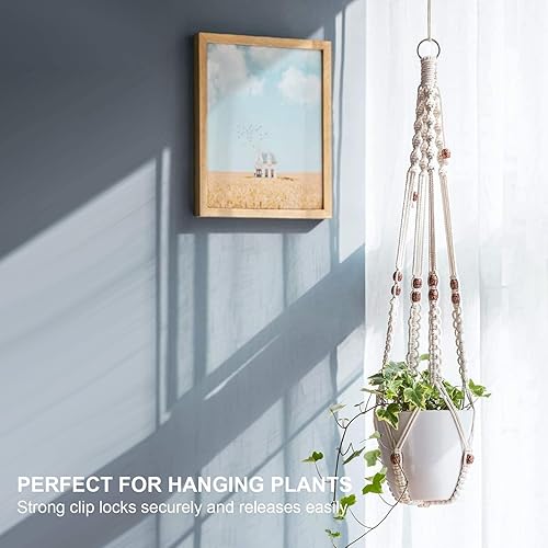 Miniatura 6 de Mzekgxm Paquete de 12 ganchos en S para colgar, diseño de hebilla de seguridad, ganchos en S negros de metal resistente para colgar plantas,