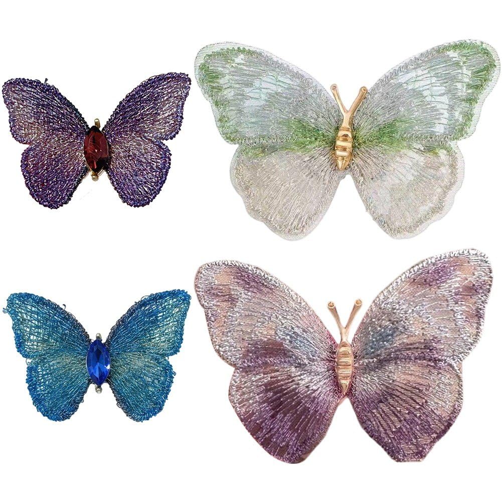 Sslvya 4 Pcs Embroidery Butterfly Brooch Pin Elegant Lapel Pin for Dress Clothing Bag Backpack Accessory