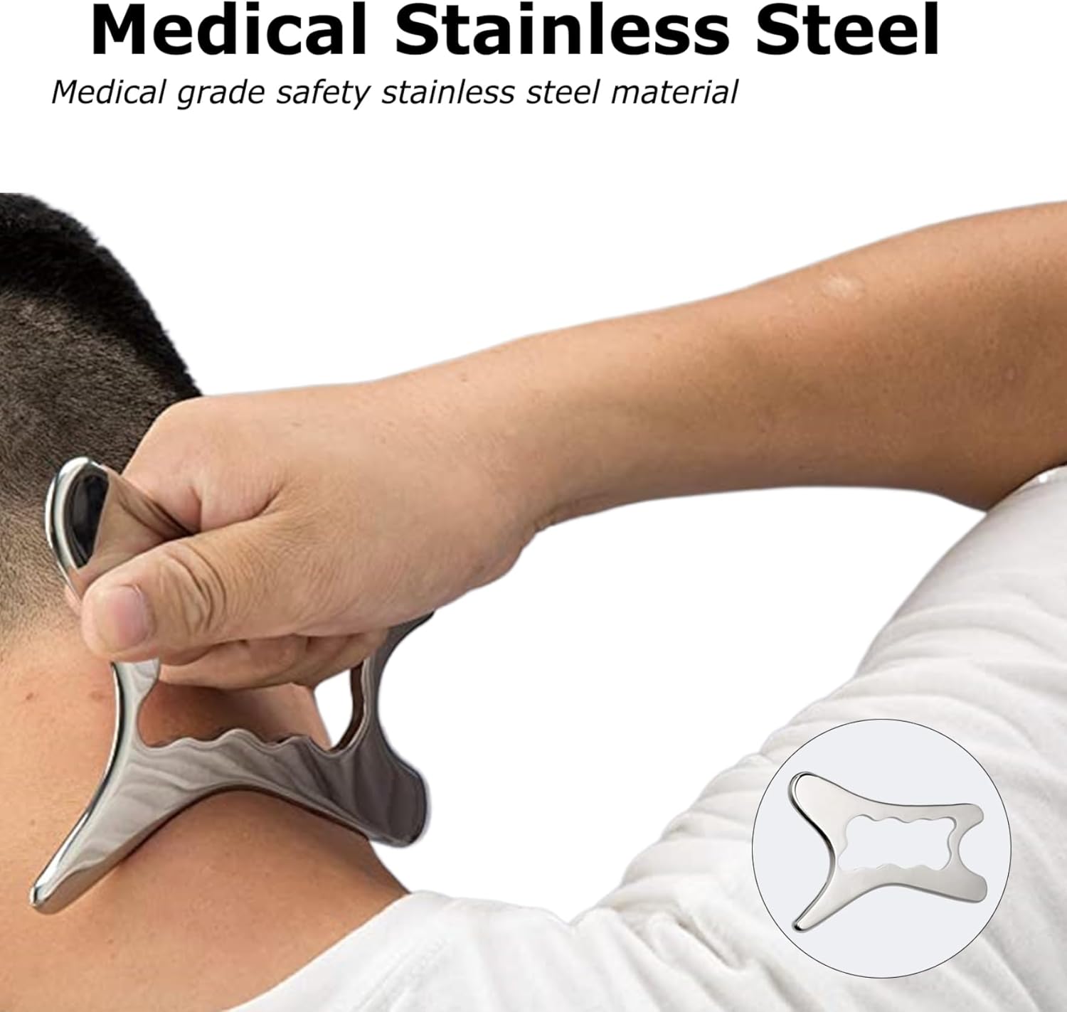 Stainless Steel Gua Sha, 5.9x3.2 inch Muscle Scraper Tool for Relieving Fatigue and Pain, Body Gua Sha Tool with Handle for Back, Legs, Arms, Neck, Shoulder 2 Back Massagers, Style 2