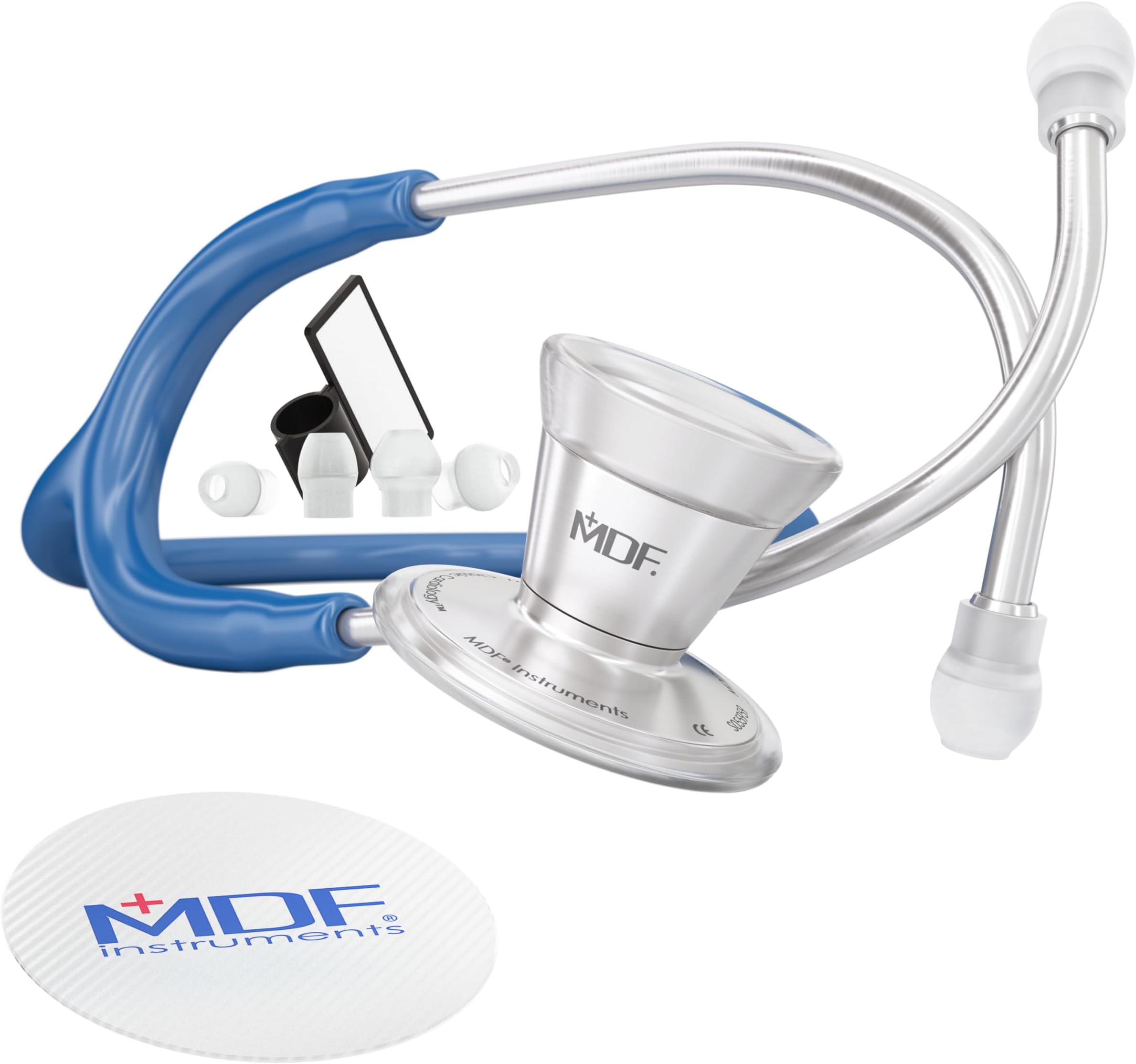 MDF ProCardial Cardiology Stethoscope, Stainless Steel, Adult, Dual Head, Free-Parts-for-Life, Royal Blue Tube, Silver Chestpiece-Headset, MDF79710
