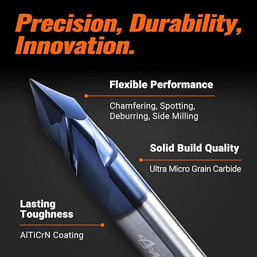 Miniatura 4 de ACCUT - Fresa de extremo de chaflán  60 grados, ranura en V, brocas de tallado de 38 pulgadas para acero aleado, aluminio, madera, molino de extremo