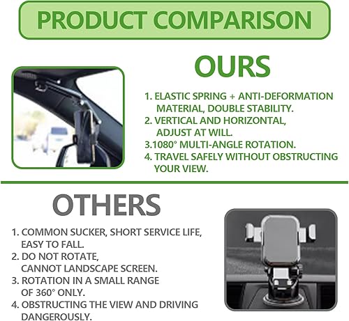 Miniatura 5 de Soporte de teléfono para visera solar, soporte de teléfono de visión trasera de 360 para visera solar de automóvil, soporte retráctil para teléfono