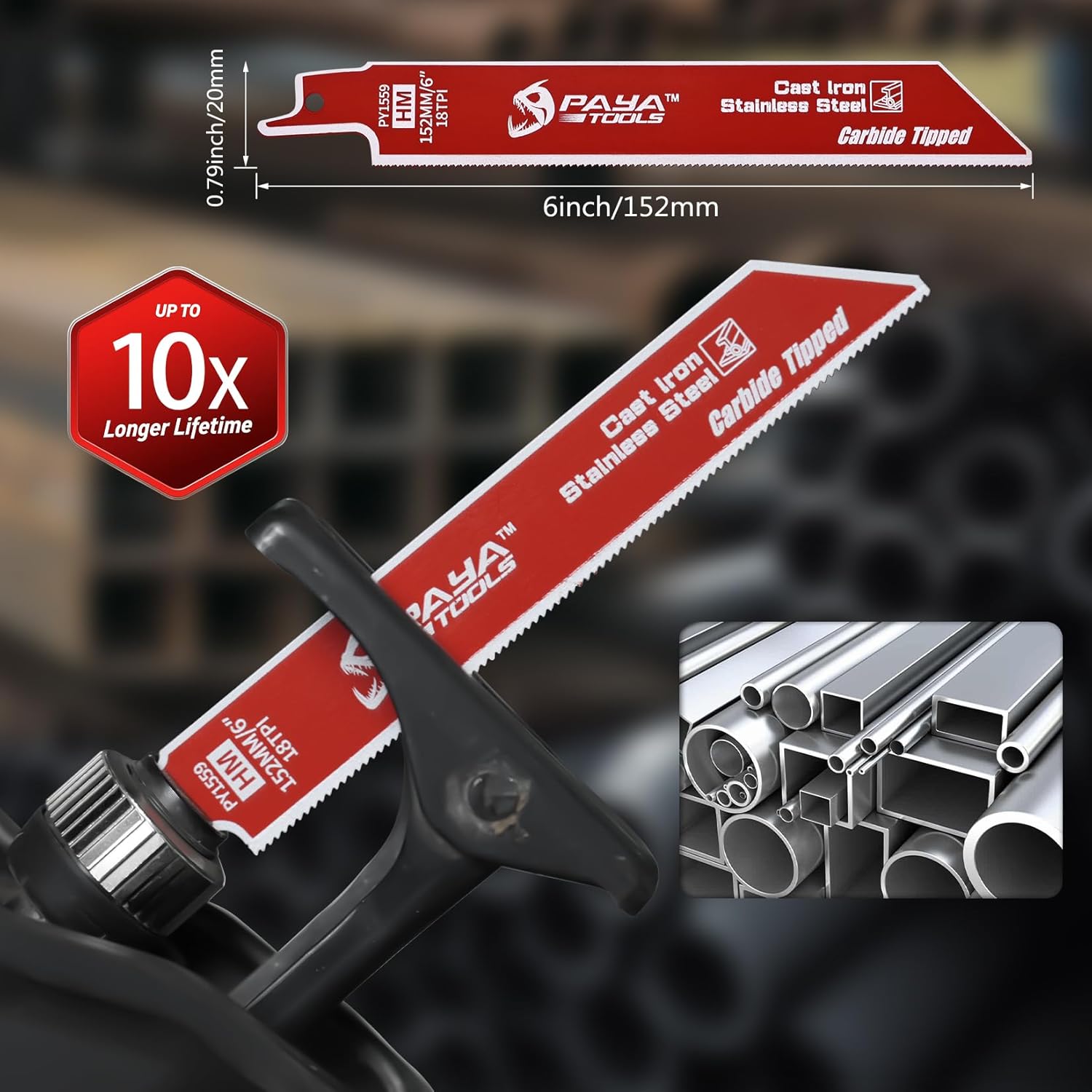 Entire Strip Carbide Tooth Reciprocating Saw Blade,6-Inch 18 TPI – Endurance for Stainless Steel(3-Pack)