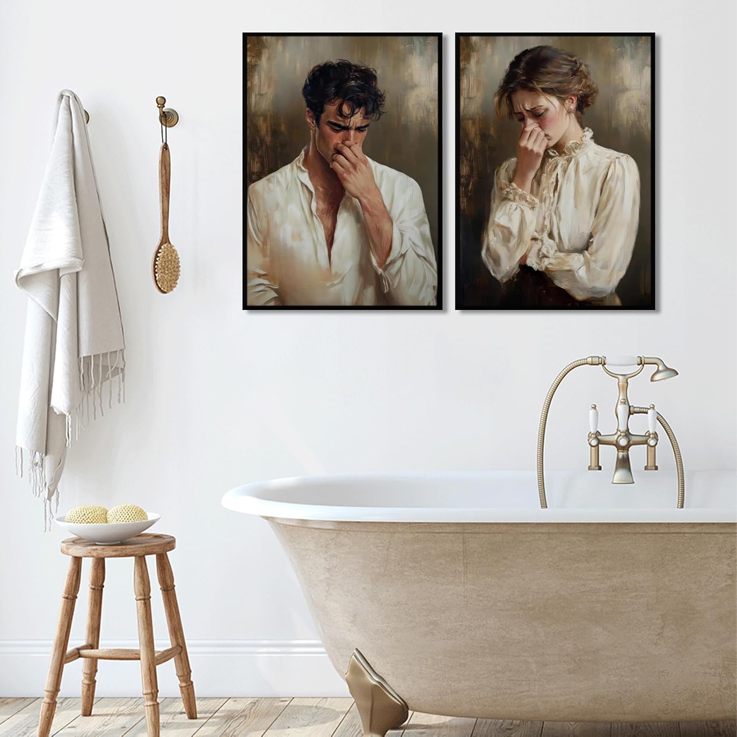 2Pcs Funny Bathroom Canvas Wall Art Toilet Humor Picture Painting Hands Holding The Nose shut Bad Smell Poster Bathroom Humor Wall Decor Artwork for Toilet Restroom Home Decoration 16x24 Inch