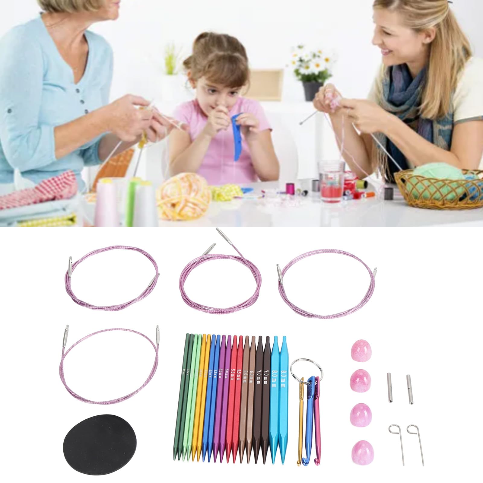 CHICIRIS Juego de Agujas de Tejer Circulares Cuadradas, Kit Intercambiable de Aluminio y Acero Inoxidable, para Tejer