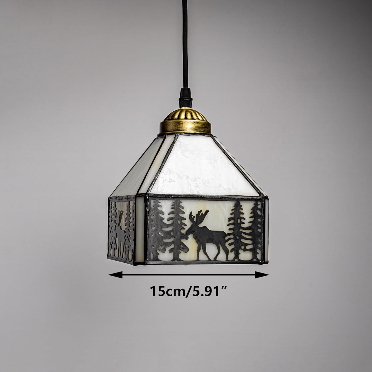 ANYE Tiffany Retro Lighting Deer Shadow Art Handmade Glass Shade Lighting 15ft UL Certification Dimmable Switch Cord Chandelier Bulb Not Included