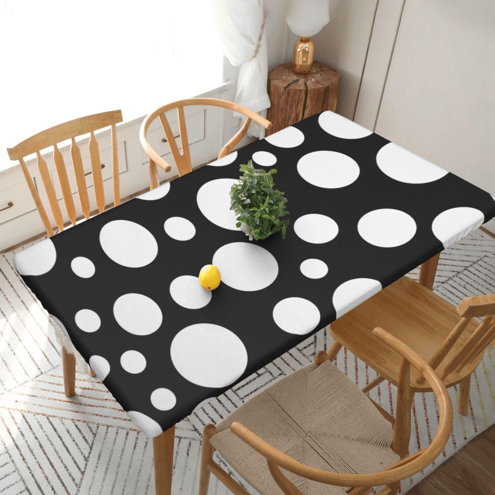 BNVSADC Black and White Polka Dot Printed 5FT Tablecloth Polyester Kitchen Water Resistant Table Cloth Dining Table Decoration Table Covers, 152x76 CM