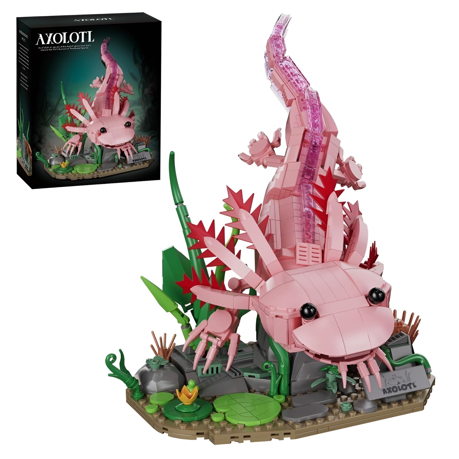 Fuleying Axolotl Building Set for Adults, 998 Pieces Axolotl Building Bricks Kit with Water Plants Base, Animal Display Model, STEM Educational Toy, Home Office Decor, Gift for Nature Lover — image 1