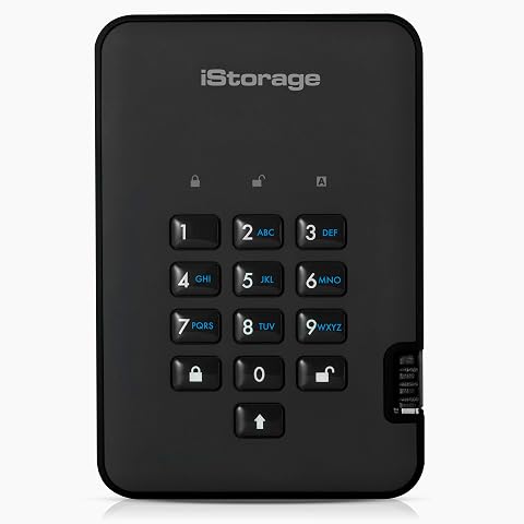 iStorage diskAshur2 1TB Portable Hard Drive - Secure, Password Protected, Water 