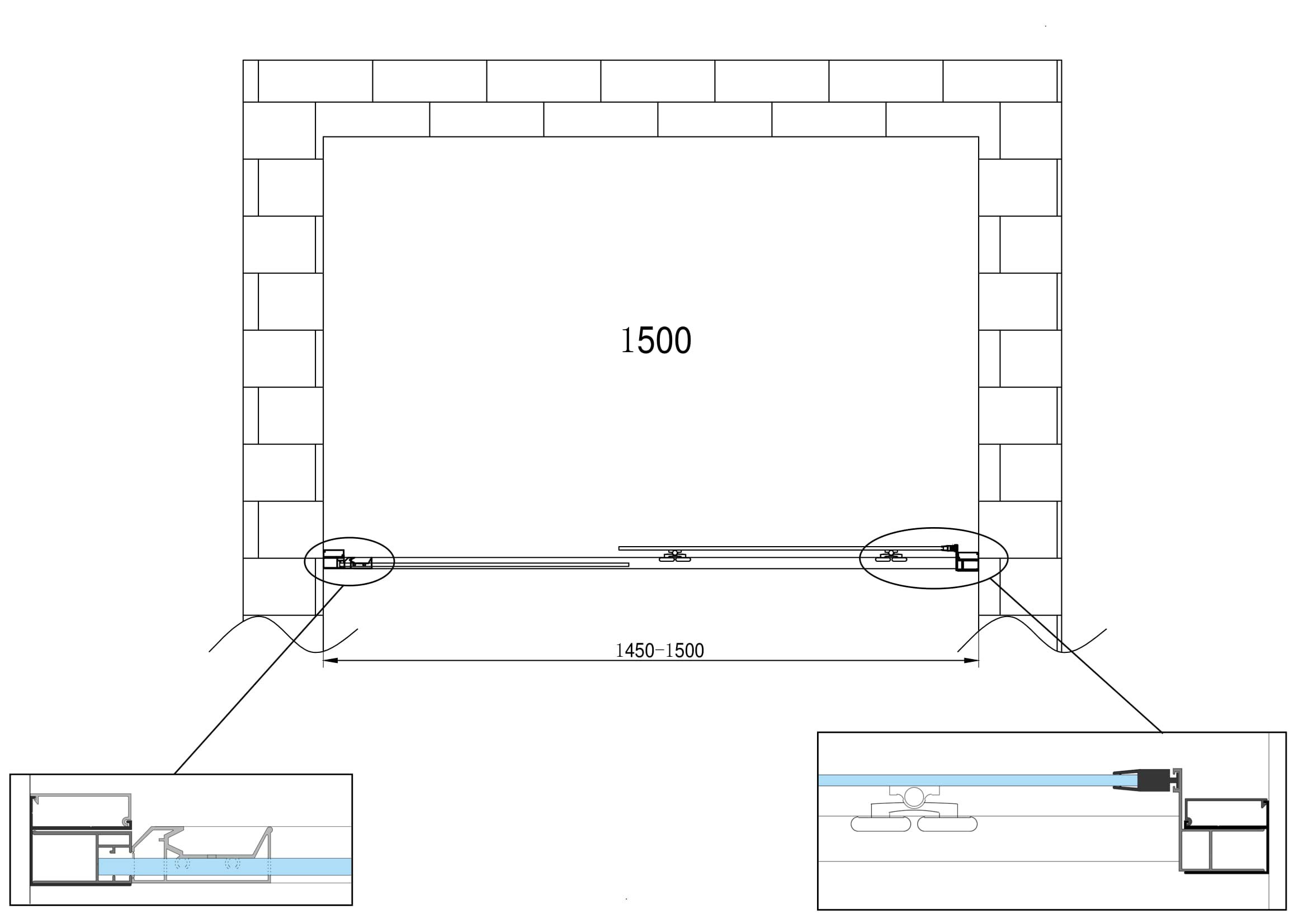 Porte de douche de 6 mm pour installation en niche H.190 avec overture coulissante (145-150 H 190)