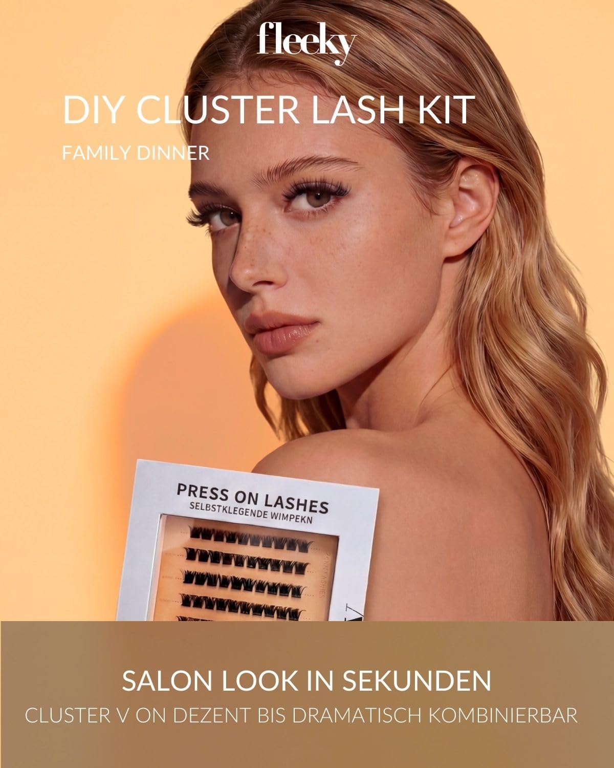 Fleeky Press On Lashes Glam – selbstklebende Wimpern ohne Kleber – Pre Glued Cluster Lashes für voluminösen Look mit bis zu 3 Tage Halt (Family Dinner)