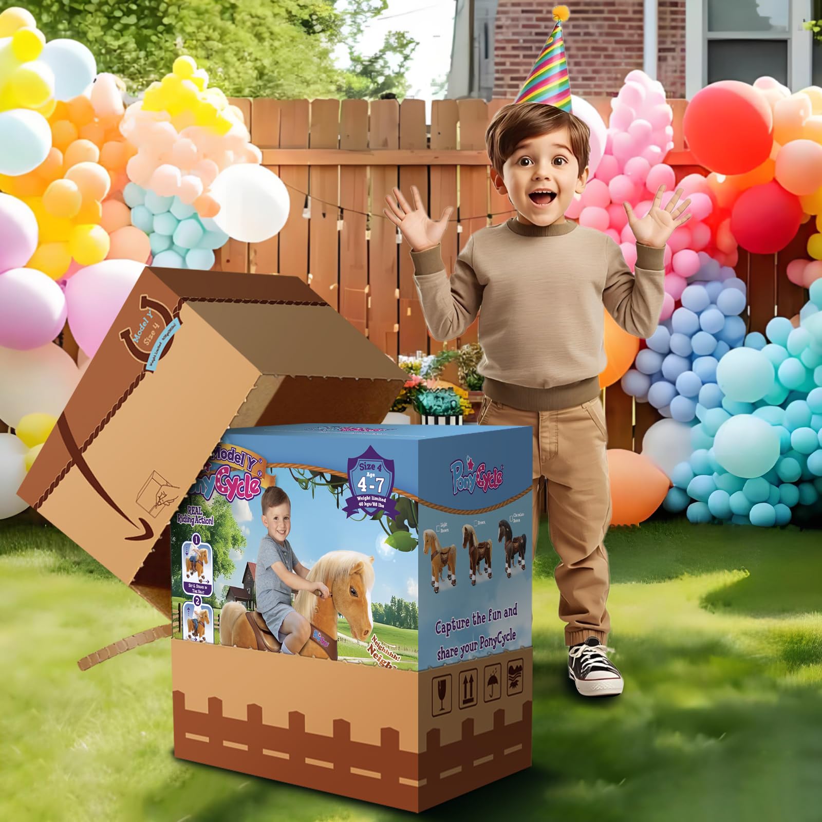 PonyCycle - Caballo Juguete Simulación para Niños de 4 a 7 Años, Juguete Marrón para Montar con Ruedas, Modelo Y Pony de Juguete para Montar con Sonidos y Frenos, Niños - Y474