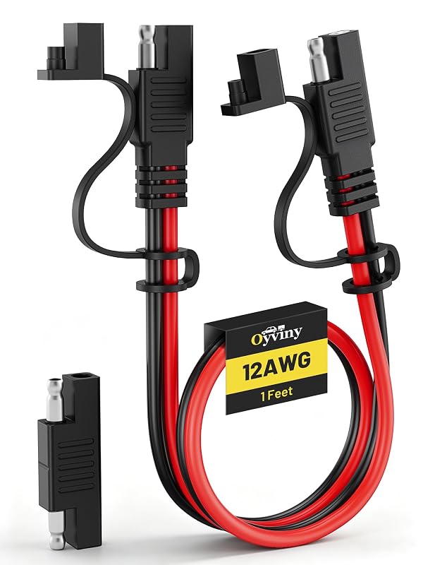 Cabo de Extensão SAE para Painel Solar e Carregador de Bateria, 12AWG, 12 V, com Adaptador de Inversão de Polaridade, 30,5 cm, Oyviny, 1 unidade