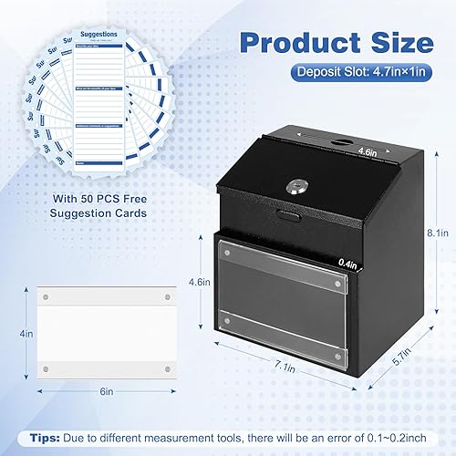 Vista 20 de xydled Urna y caja de donación montada en la pared con 50 tarjetas de sugerencia, caja de sugerencias de metal con cerradura de llave, caja