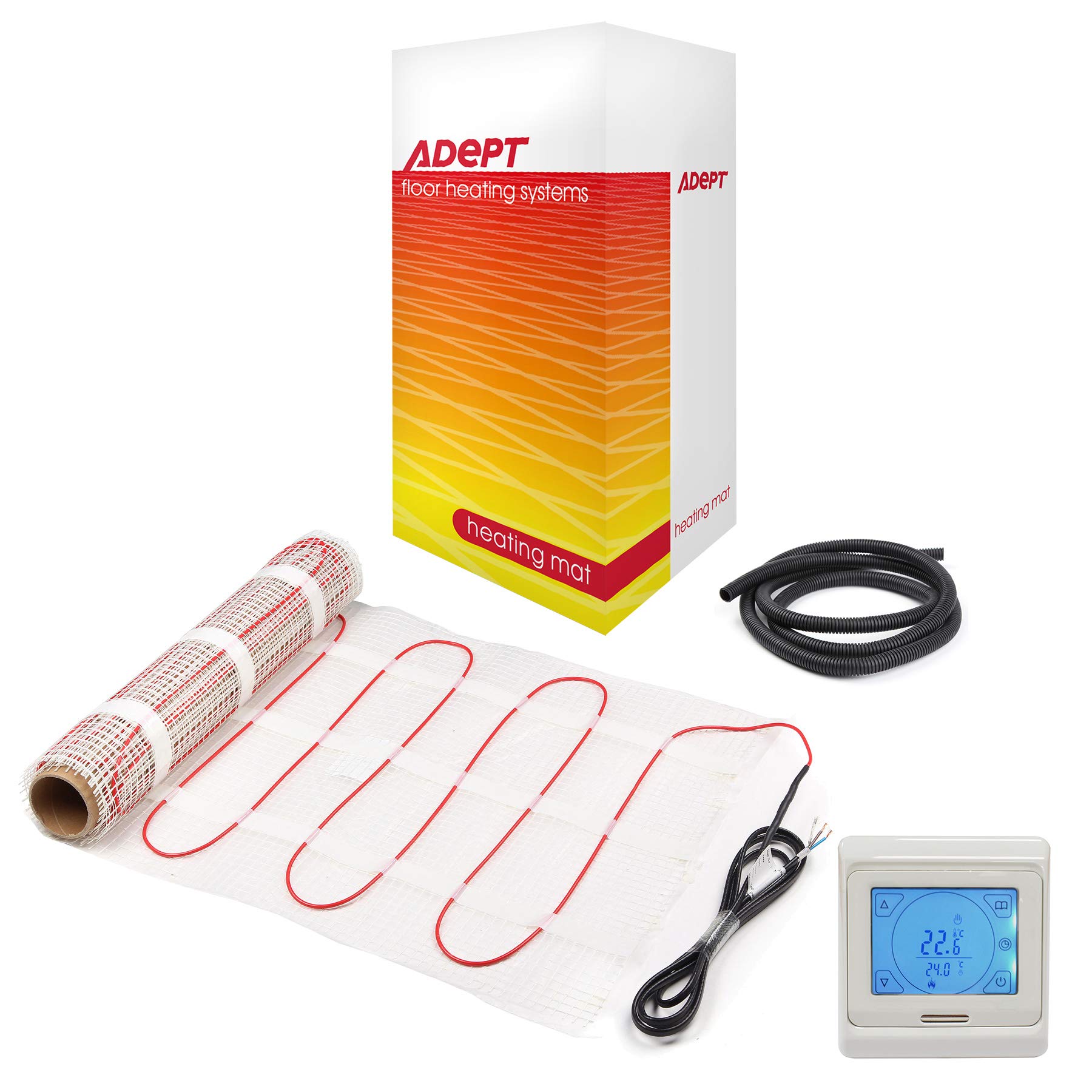 Electric Underfloor Heating Mat Kit for Tiled/Stone Floors 160W/m2-4m2 with White Touchscreen Programmable Thermostat