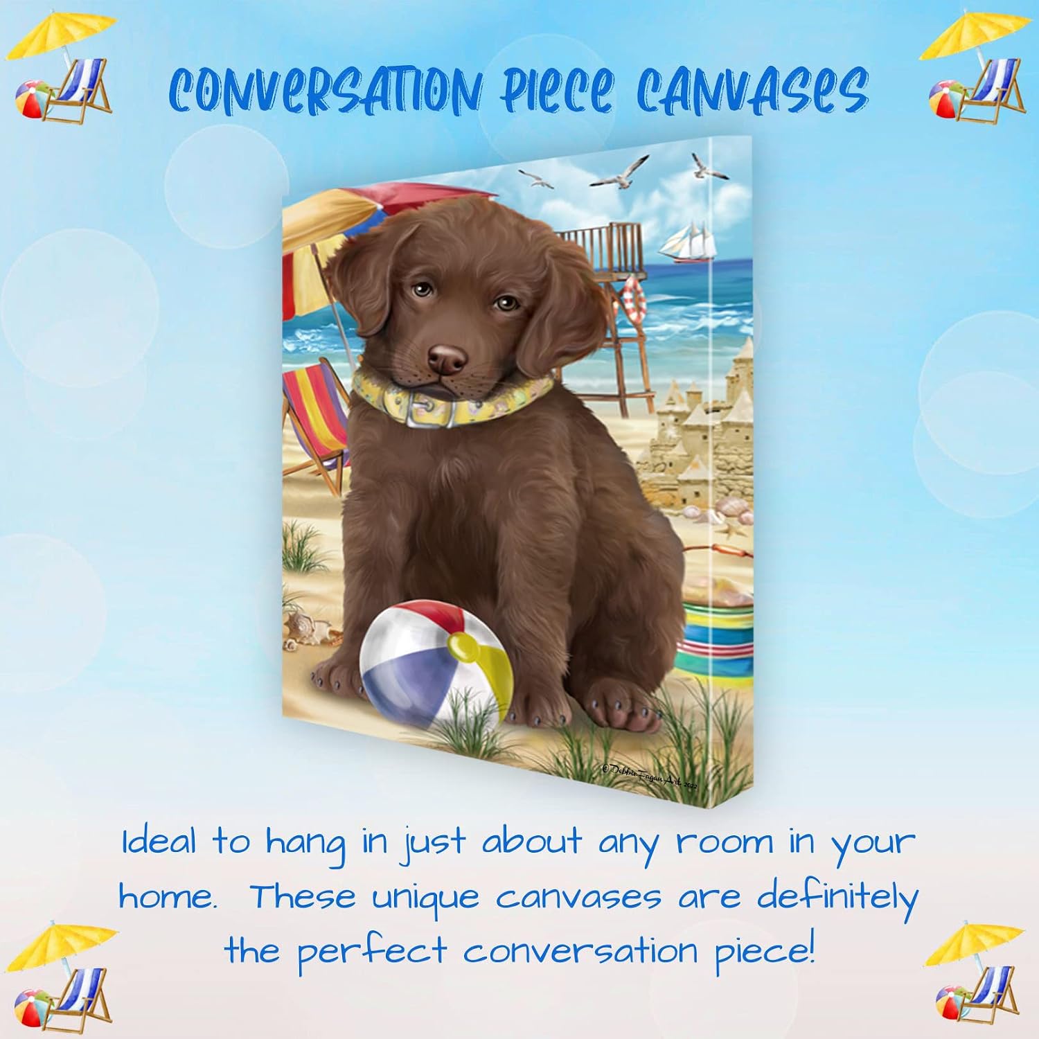 Doggie of the Day Pet Beach with Chesapeake Bay Retriever Dogs Canvas Wall Art - Premium Quality Ready to Hang Room Decor - Flat Rolled 11" x 14"