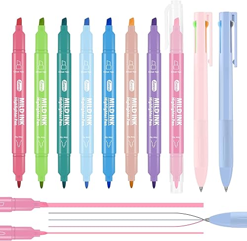 Marcadores estéticos de doble punta, 8 colores y 2 bolígrafos de gel multicolor 3 en 1, 6 colores de tinta, cincel y puntas finas, no se corren,