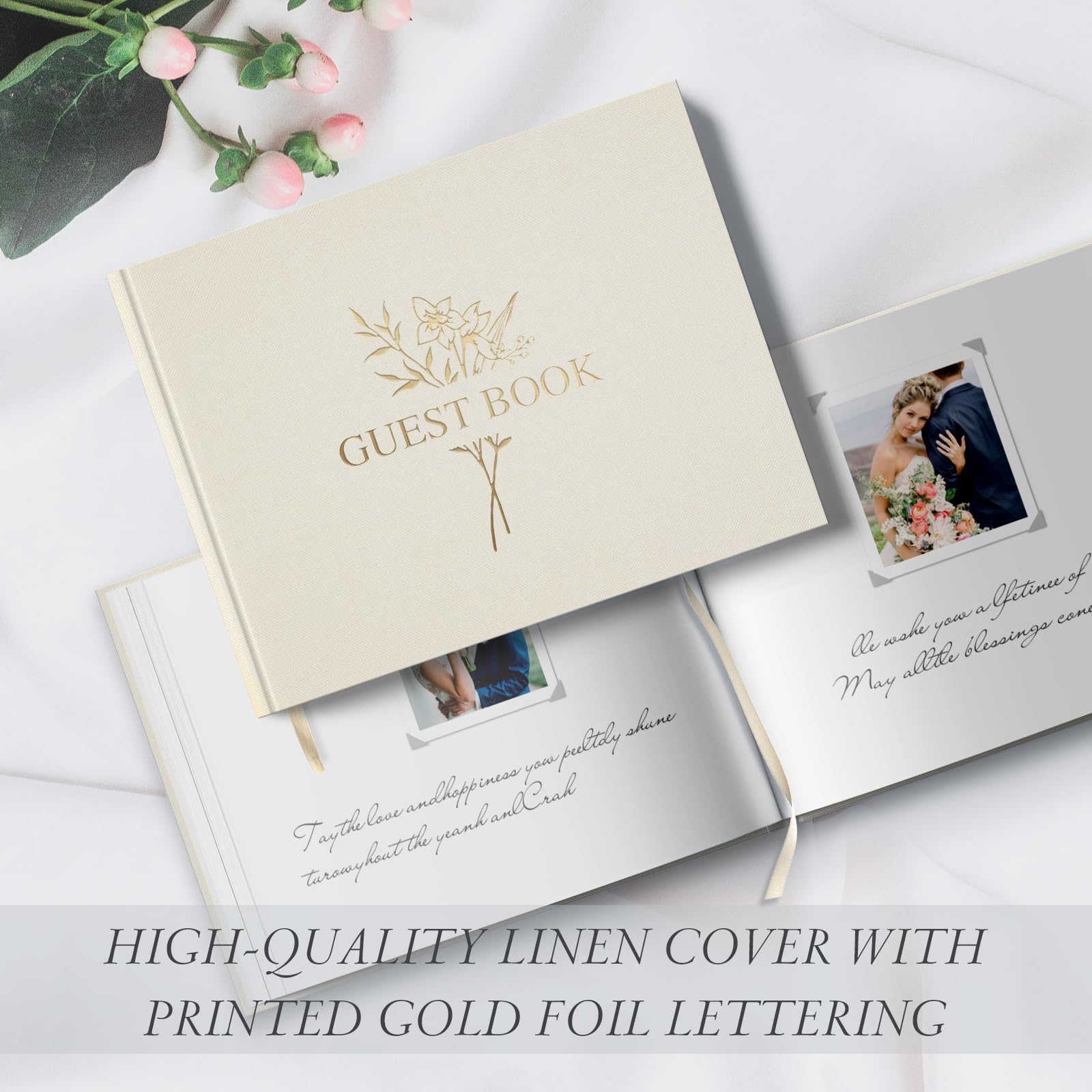 Gästebuch Hochzeit für Ihren Hochzeitsempfang - BVSSX Edles Gästebuch mit Tischschild zum Einloggen und Hinzufügen von Polaroid-Fotos - Das Hochzeits- oder Babyparty-Gästebuch für den besonderen Tag