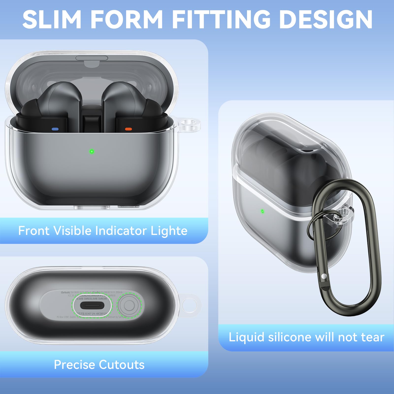 YLK Coque Samsung Galaxy Buds 3 Pro/Buds 3 Étui Antichoc TPU Souple Recharge USB-C Sans Fil Transparent
