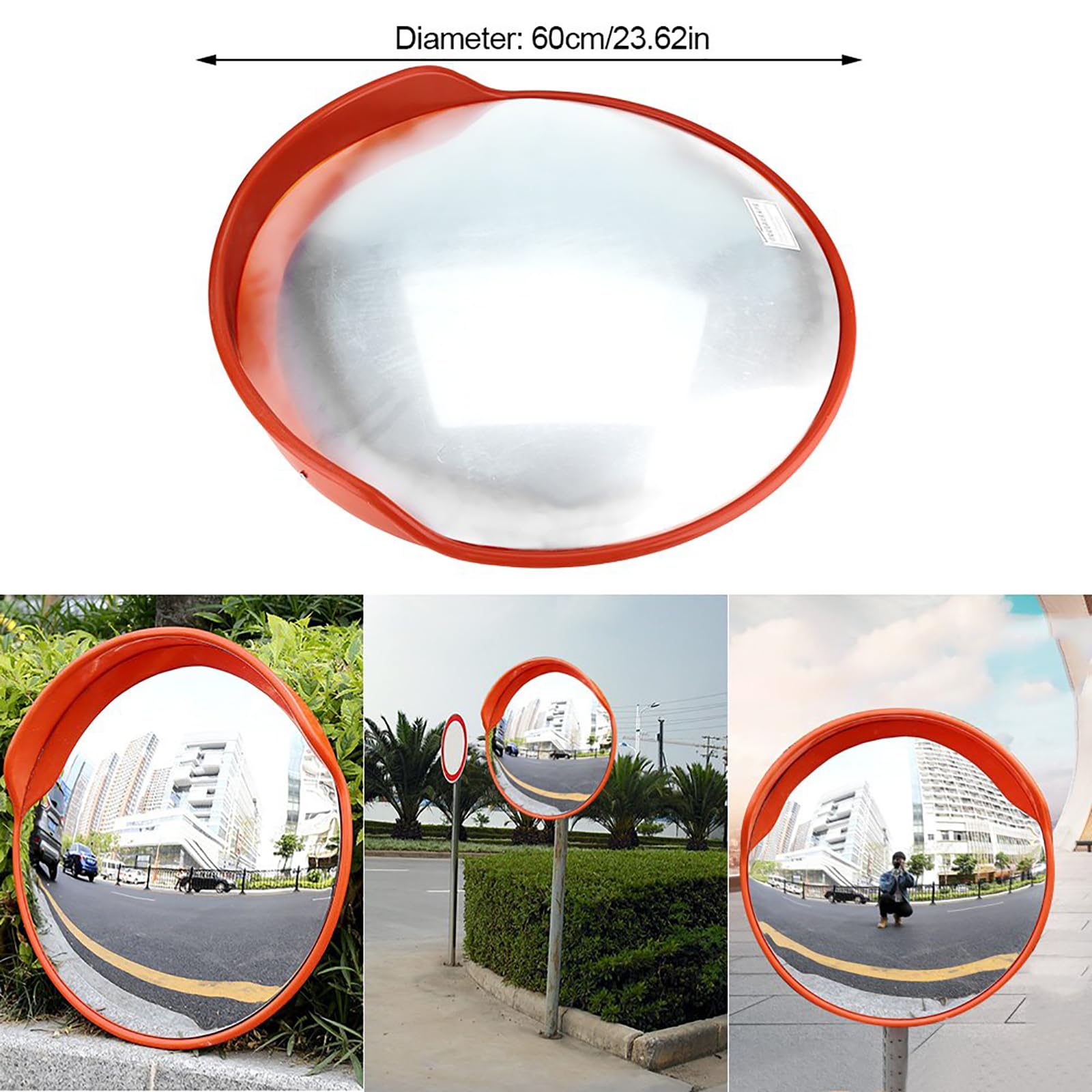 Specchio di sicurezza stradale convesso, Specchio di sicurezza convesso visibile grandangolare da 60 cm, Staffa per montaggio a parete regolabile, Specchio per vialetto per garage, traffico, vialetto