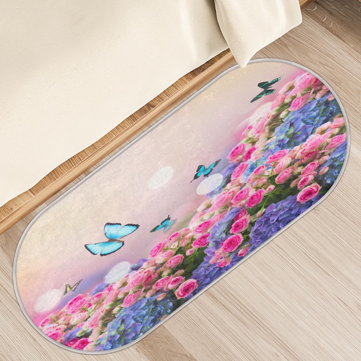 TropicalLife Róże, kwiaty, motyle, dywanik mata 50 x 120 cm, róże długie włosy pogrubione dywaniki do pokoju kuchni domu łazienki wewnątrz antypoślizgowa mata podłogowa dywaniki