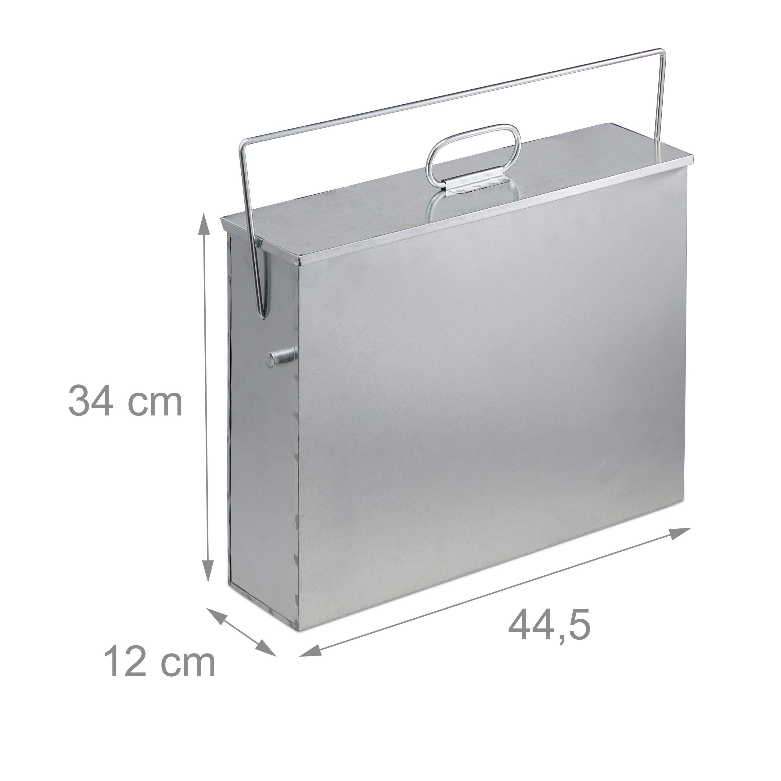 Relaxdays Caja Rectangular Cenizas, Contenedor Cenizas con Tapa, 15 L, Acero Galvanizado, Recipiente Chimeneas, Plateado