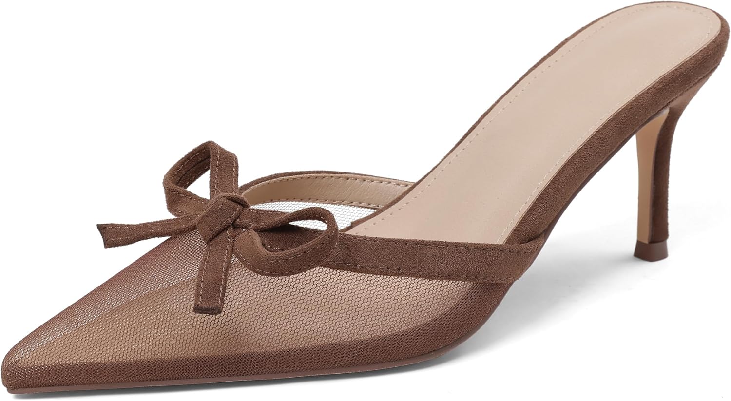 Celbreez Kitten Heels Mesh Mules for Women Black Pumps Bow Closed Pointed Toe Black High Heels Slingback Stiletto Heels Slip On Pumps Shoes Women Dress Casual Daily Heeled Sandals