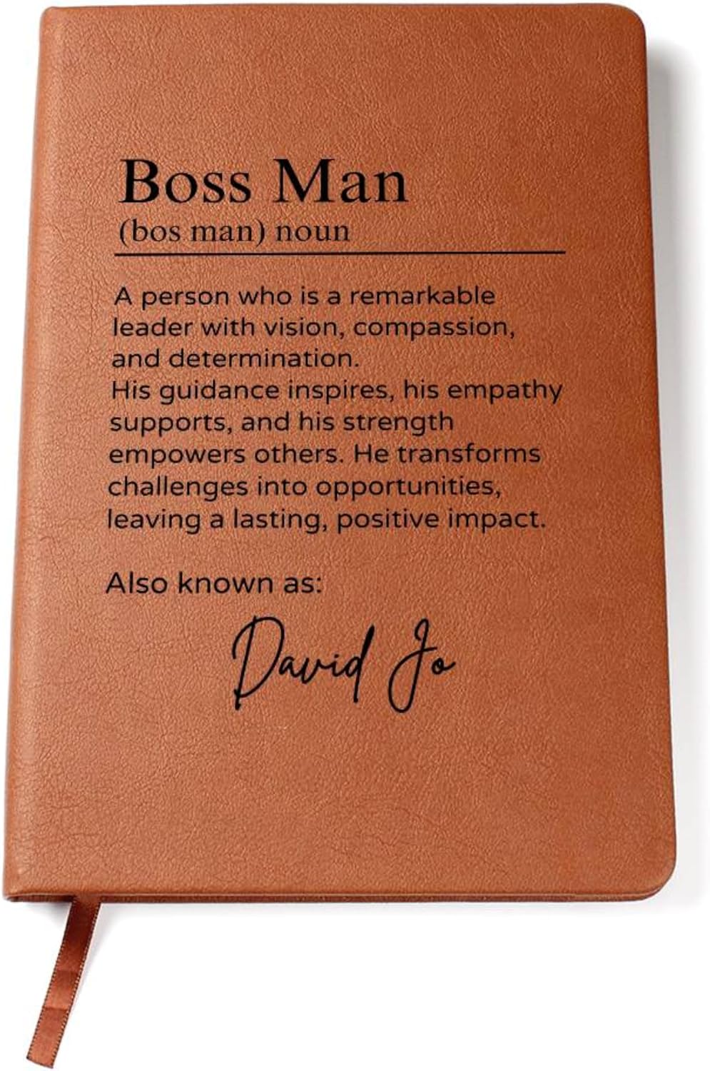 Hilis Jewelry Personalized Boss Man Journal, Coworker Gifts for Men, A5 Vegan Leather Lined Notebook, Thank You Gift, Appreciation, Retirement, Birthday Gift for Boss, Employee, Teacher, Mentor