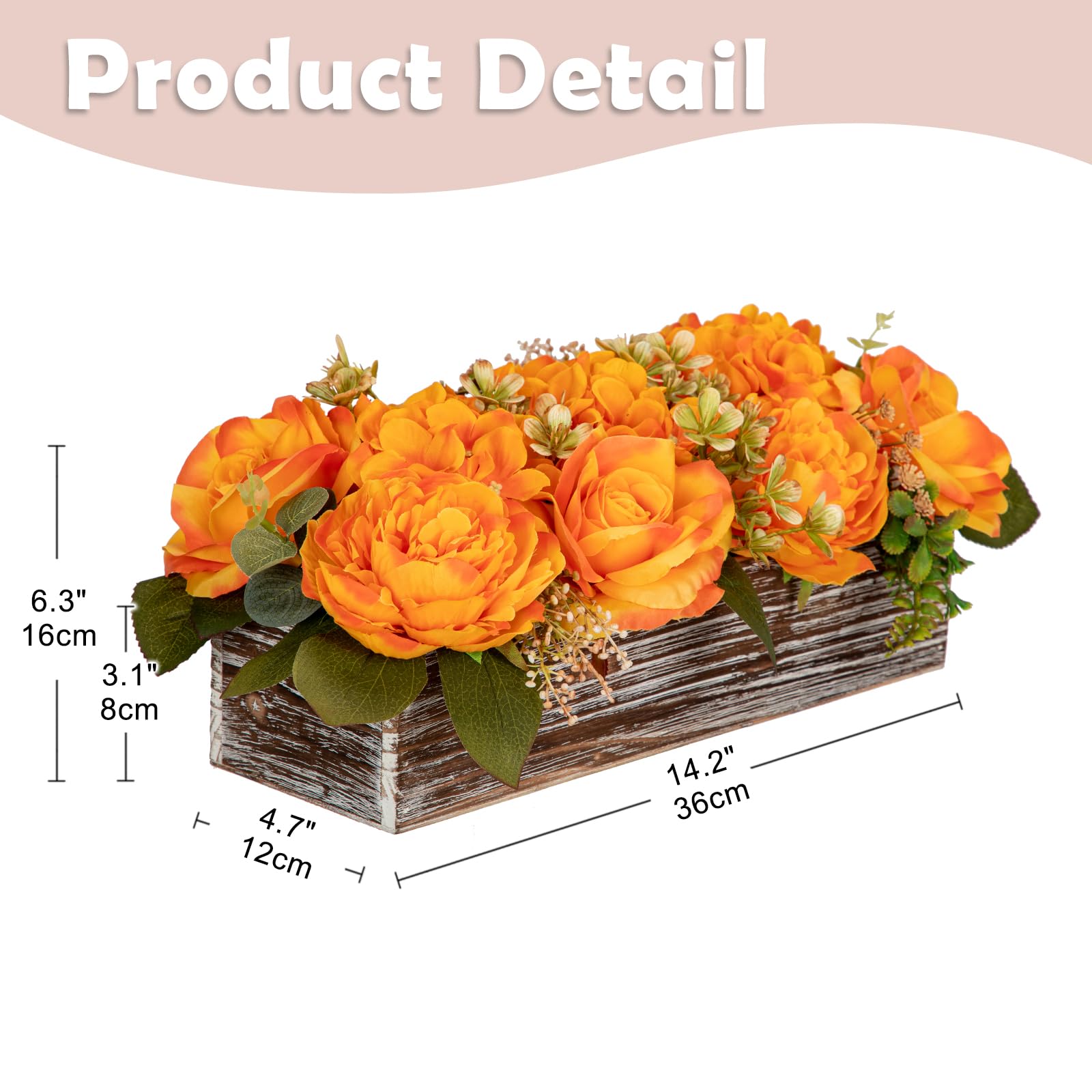 Hollyone Artificial Flowers Mixed Roses Hydrangeas Peonies in Pot, Orange Silk Flowers Decorative Faux Flowers with Pot for Centerpiece, Wedding, Bathroom, Kitchen, Home Decor - Image 2