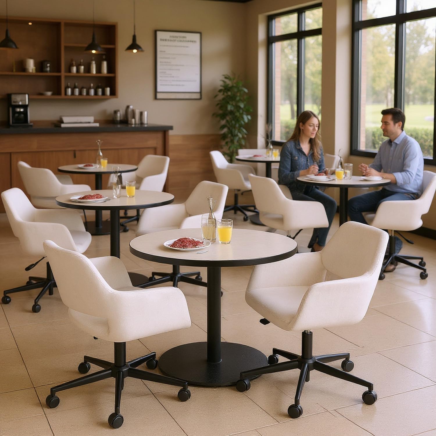 Chaise en chenille beige au design moderne et ergonomique pour espace professionnel
