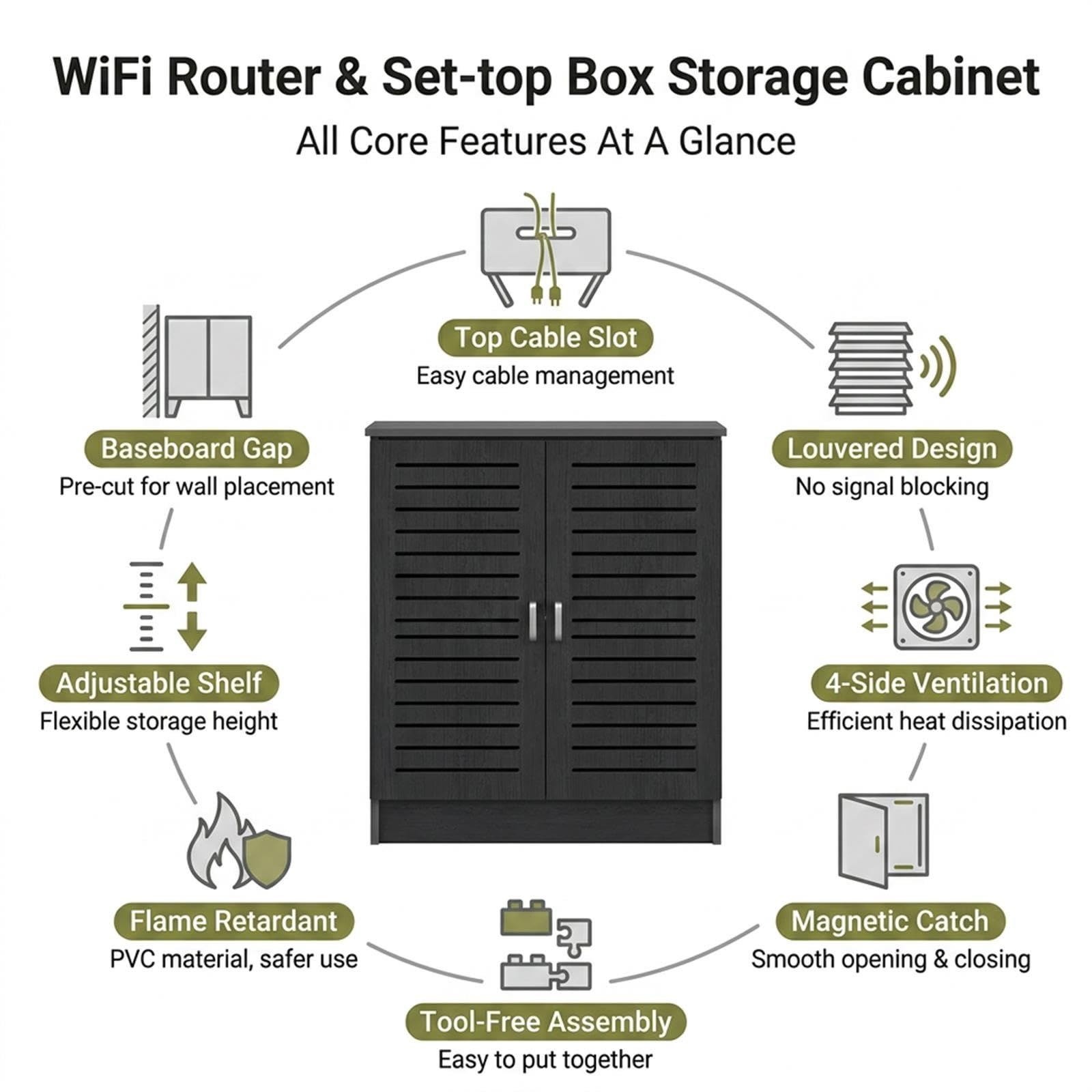 Armadio Contenitore Nascosto per Router,Armadio Porta Router WiFi in Bambù