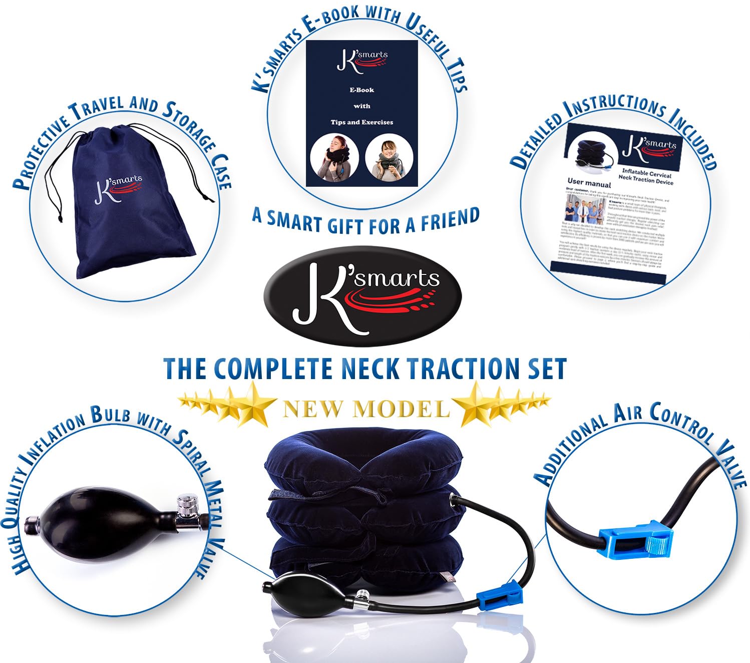 Dispositivo de tracción Cervical para el Tratamiento del Dolor en el hogar | Unidad de Cuello de descompresión espinal Inflable para Alivio de Lesiones musculares | Kit de remedio para Problemas de