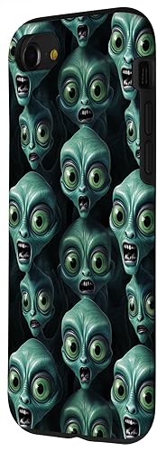 Vista 32 de iPhone 14 Pro Max Trippy Green Cool Alien Funny Party Faces Outer Space Aliens Case