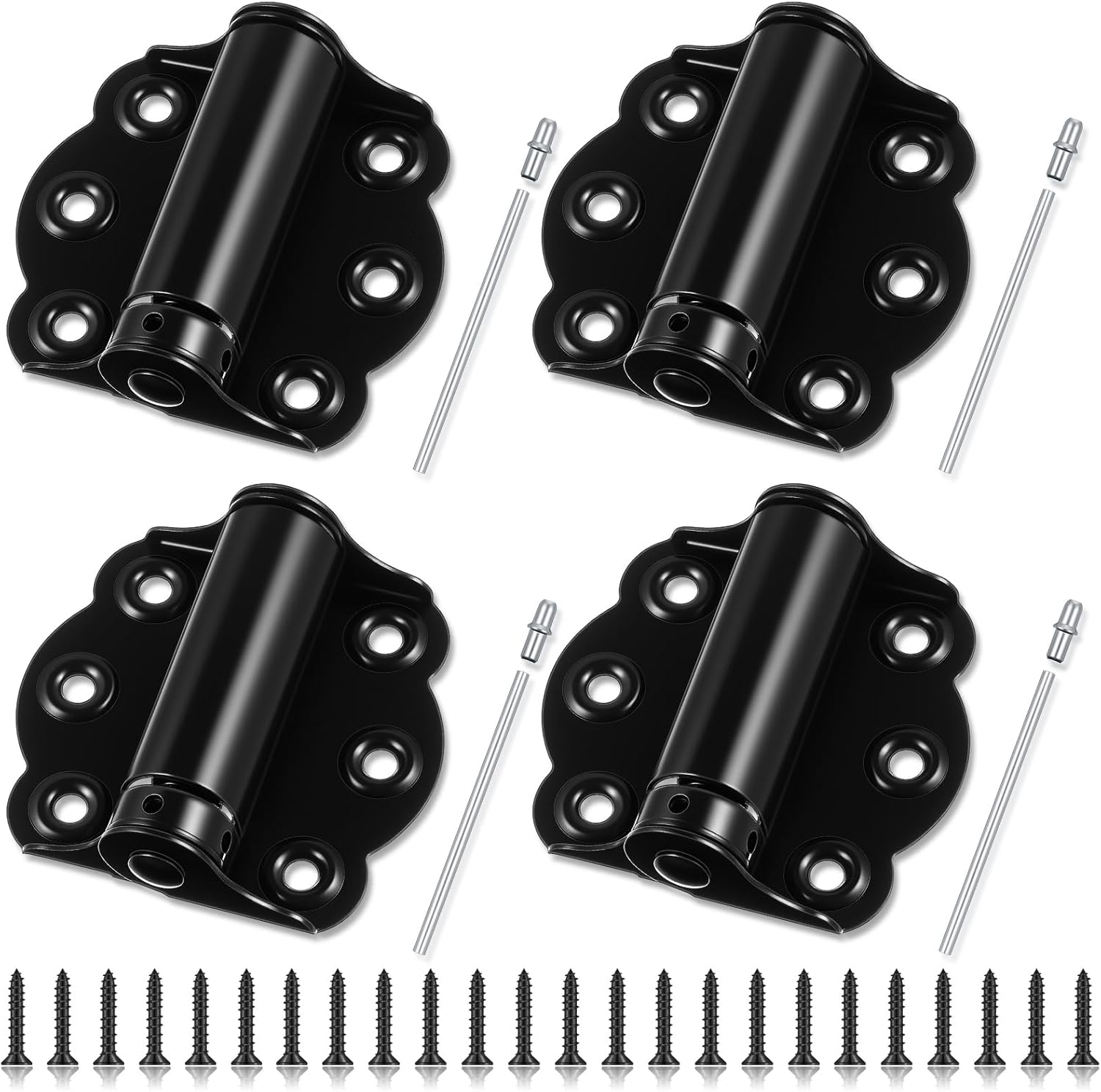 Zonon 4 Pack Self Closing Screen Door Hinge 2 3/4" Adjustable Heavy Duty Steel Spring Loaded Hinges Closer for Screen Cabinet Garage Storm Left and Right Door(Black)