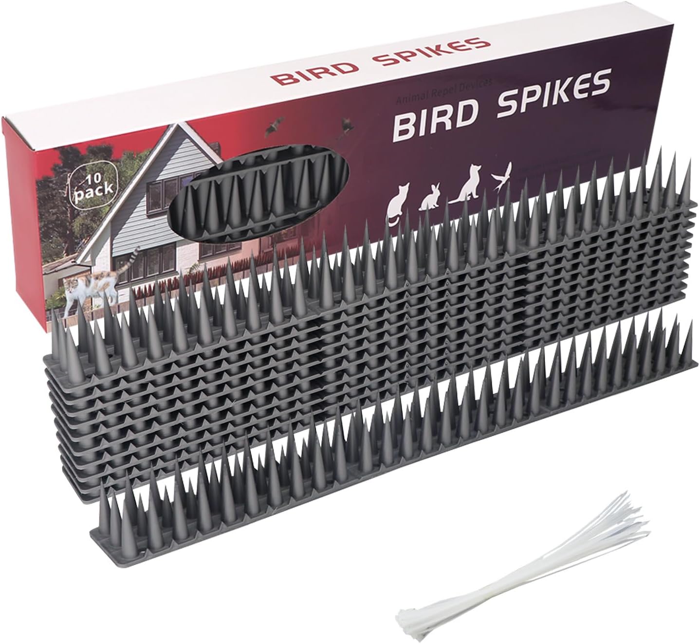 – 10PCS Bird Spikes for Pigeons, Anti Bird Spikes Wall and Fence Spikes Cat Deterrent Repellent Spikes Garden Security Bird Deterrent Spikes with Nylon Zip Ties for Outside Roofs Windows