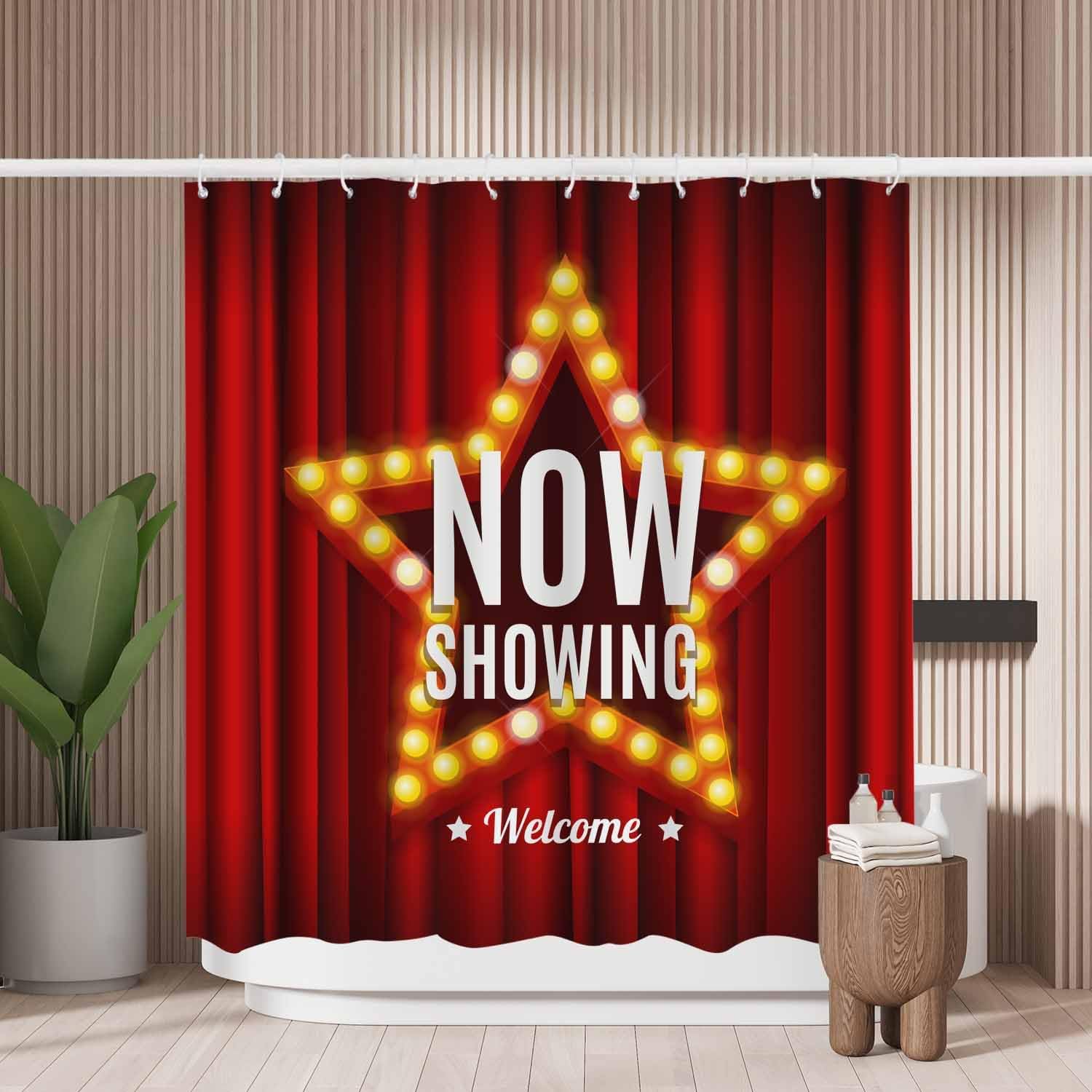 Shower Curtain Mould Proof Resistant Movie Opening Show,Water Repellant Fabric,Polyester,Size 180x180CM