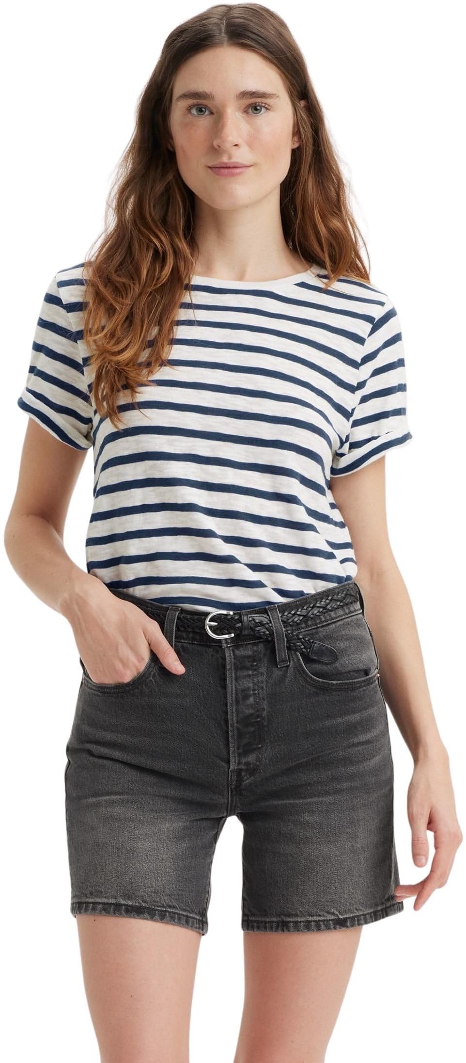 Levi's Women's Captain Stripe Peacoat Egret - Blue T-Shirt Margot Tee In Cotton, Standard Fit, Blue (Captain Stripe Peaco), Xs