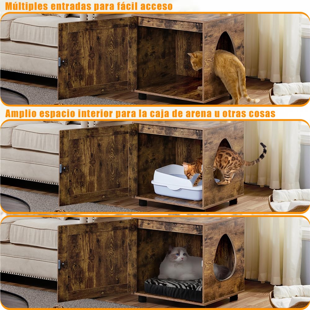 Yaheetech Árbol Rascador para Gatos con Mueble Casita de Arena 2 en 1 Altura 125 cm Marrón Rústico